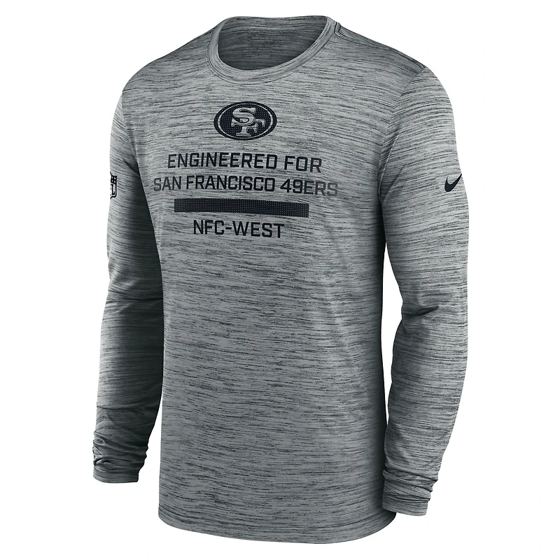T-shirt Nike gris à manches longues Performance Sideline Velocity des San Francisco 49ers pour homme