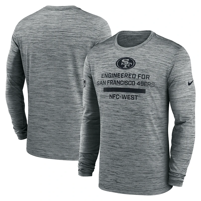 T-shirt Nike gris à manches longues Performance Sideline Velocity des San Francisco 49ers pour homme