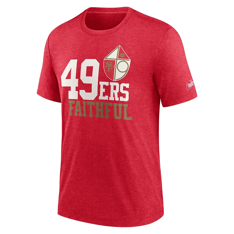 T-shirt Nike Heather Scarlet San Francisco 49ers Local Tri-Blend pour Homme
