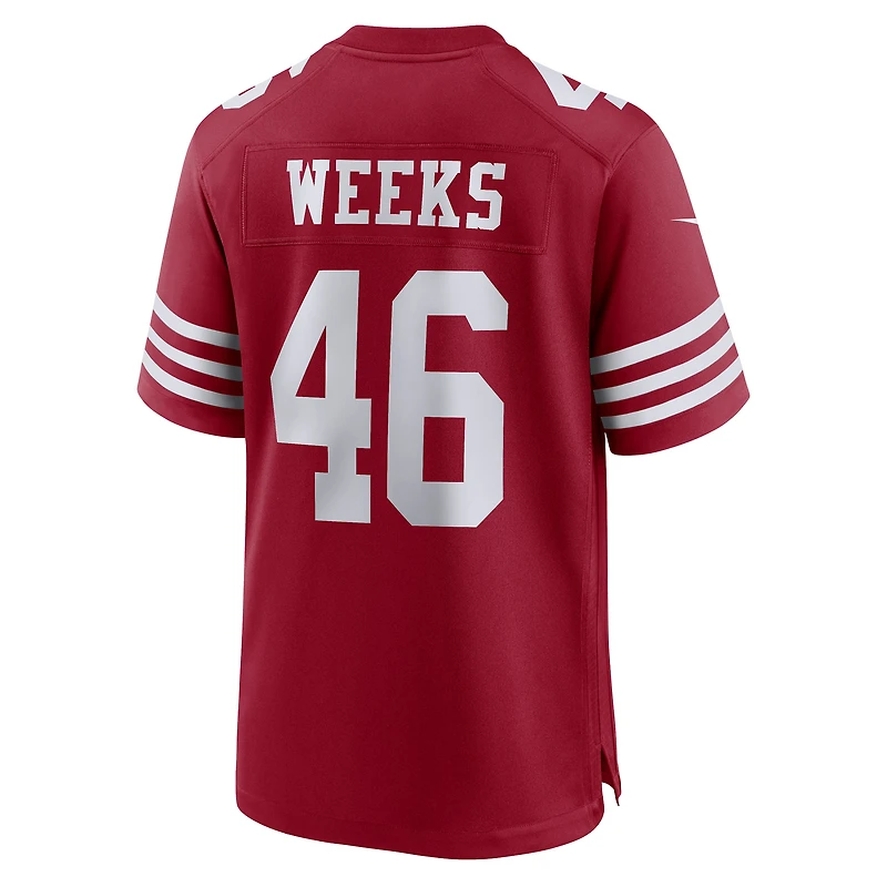 Maillot de match Nike Jon Weeks Scarlet des San Francisco 49ers pour homme