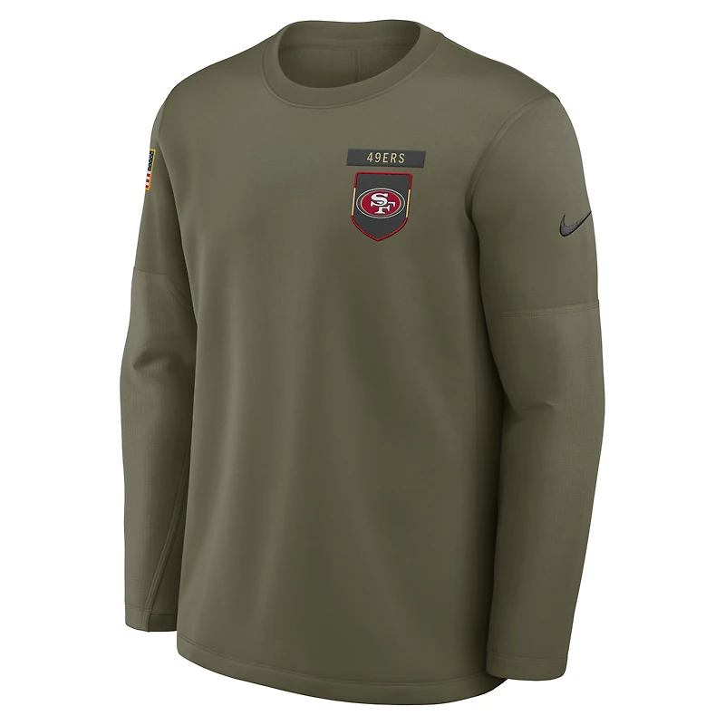 Men's Nike Olive San Francisco 49ers 2025 Salute to Service Sideline Coaches Therma-FIT Long Sleeve Shirt