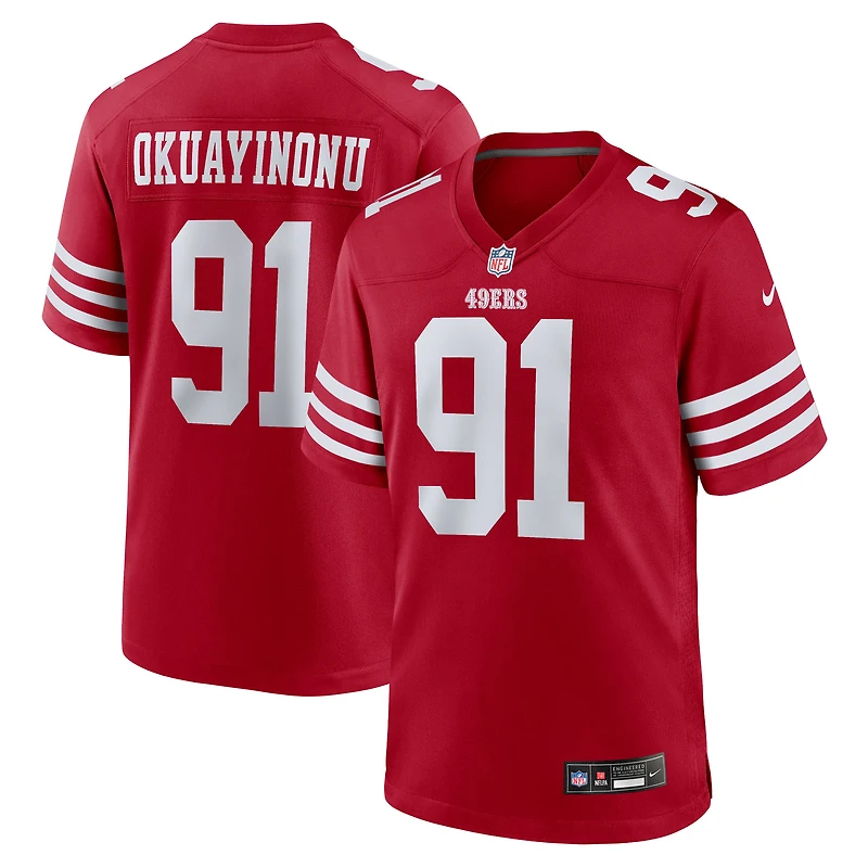 Maillot de match Nike Sam Okuayinonu Scarlet des San Francisco 49ers pour homme