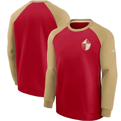 Pull Nike à col ras du cou et manches raglan historique des 49ers de San Francisco pour homme, couleur écarlate/doré
