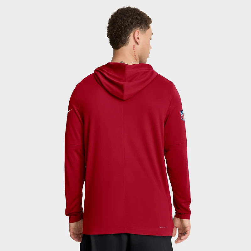Men's Nike Scarlet San Francisco 49ers 2025 Sideline Pure Fury Dri-FIT Long Sleeve Hoodie T-Shirt