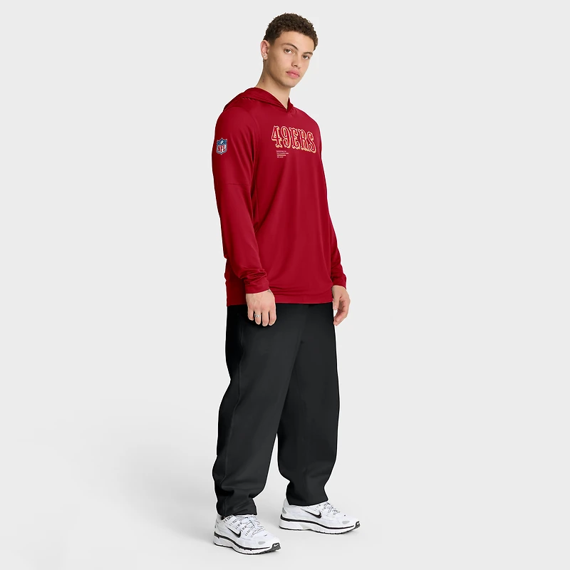 Men's Nike Scarlet San Francisco 49ers 2025 Sideline Pure Fury Dri-FIT Long Sleeve Hoodie T-Shirt