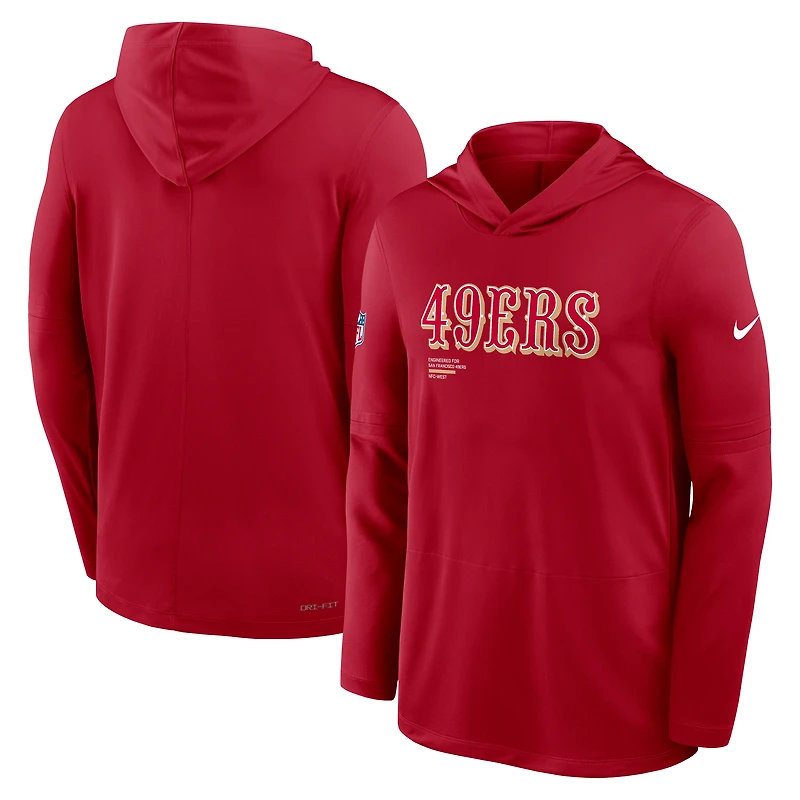 Men's Nike Scarlet San Francisco 49ers 2025 Sideline Pure Fury Dri-FIT Long Sleeve Hoodie T-Shirt