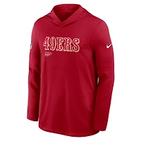 Men's Nike Scarlet San Francisco 49ers 2025 Sideline Pure Fury Dri-FIT Long Sleeve Hoodie T-Shirt
