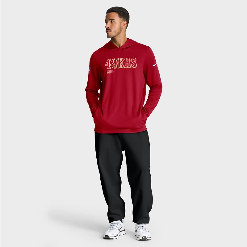 T-shirt à capuche manches longues Nike Scarlet San Francisco 49ers pour homme, coupe grande et taille, Dri-FIT