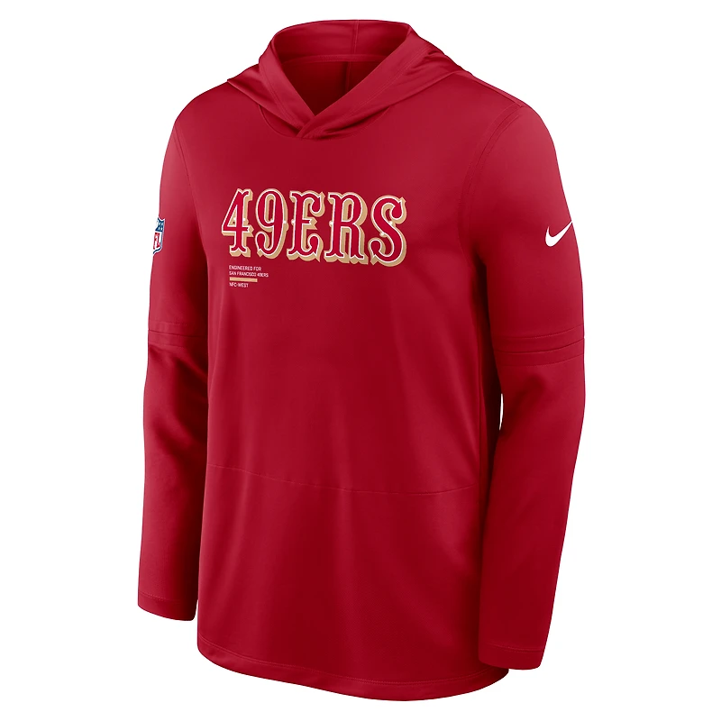 T-shirt à capuche manches longues Nike Scarlet San Francisco 49ers pour homme, coupe grande et taille, Dri-FIT