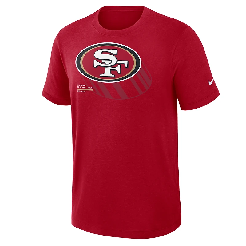 T-shirt Nike Scarlet Performance pour homme, motif flammé, côté gauche des San Francisco 49ers