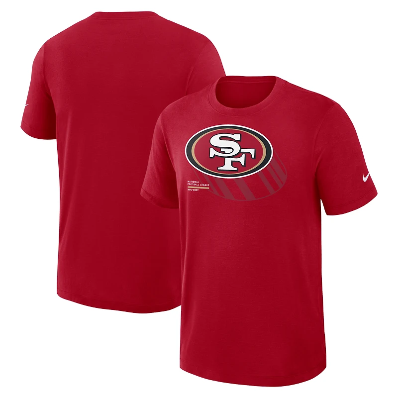 T-shirt Nike Scarlet Performance pour homme, motif flammé, côté gauche des San Francisco 49ers
