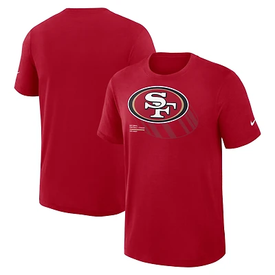 T-shirt Nike Scarlet Performance pour homme, motif flammé, côté gauche des San Francisco 49ers