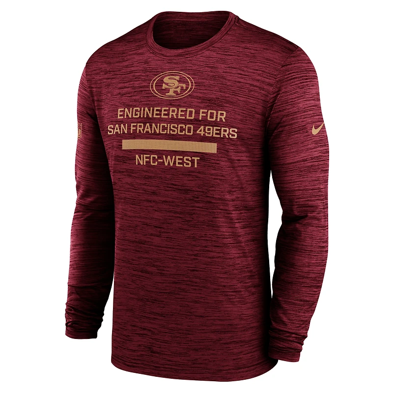 T-shirt Nike Scarlet Sideline Velocity Performance à manches longues pour homme des San Francisco 49ers
