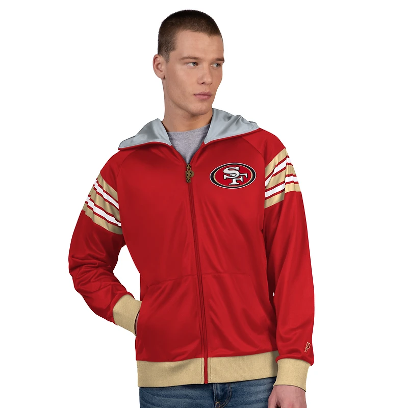 Veste de survêtement à capuche zippée Pro Player pour homme, couleur écarlate/dorée, avec casque des 49ers San Francisco