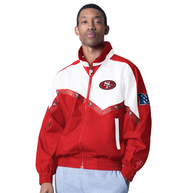 Veste légère à fermeture éclair complète Pro Player blanche/écarlate des San Francisco 49ers Tape II pour homme