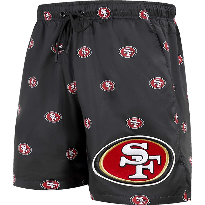Short Pro Standard San Francisco 49ers noir imprimé sur l'ensemble avec mini logo pour homme