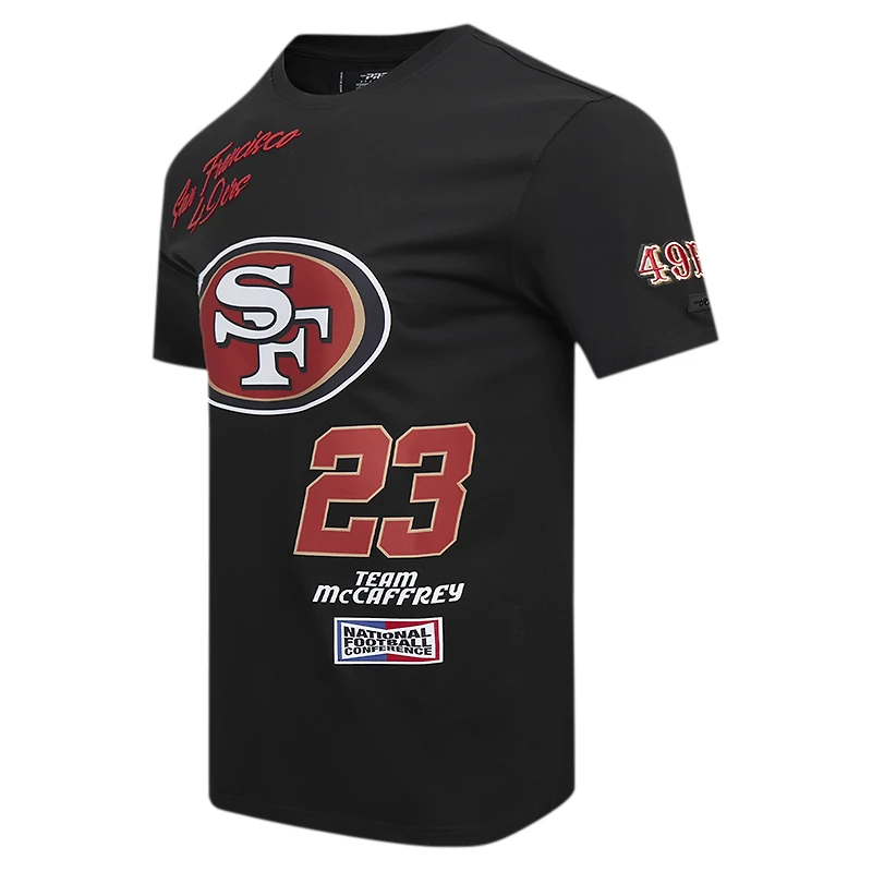 T-shirt noir Pro Standard Christian McCaffrey pour hommes des 49ers de San Francisco Fast Lane avec nom et numéro joueur