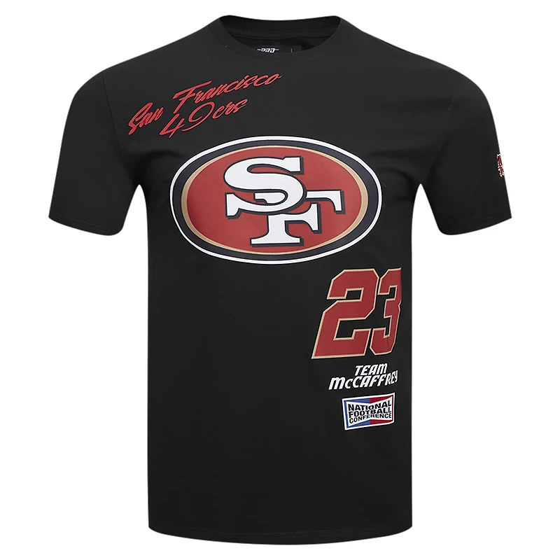 T-shirt noir Pro Standard Christian McCaffrey pour hommes des 49ers de San Francisco Fast Lane avec nom et numéro joueur
