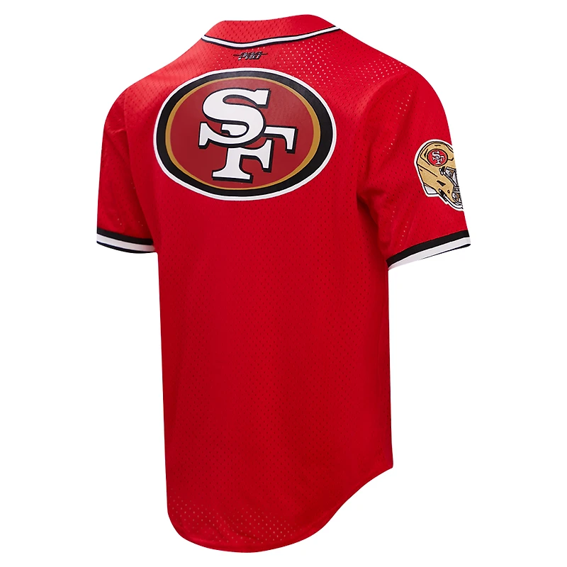 Men's Pro Standard Christian McCaffrey Scarlet San Francisco 49ers Mesh Button-Up Baseball Jersey