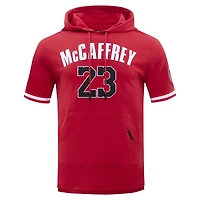 T-shirt à capuche avec nom et numéro de joueur Pro Standard Christian McCaffrey Scarlet San Francisco 49ers pour hommes