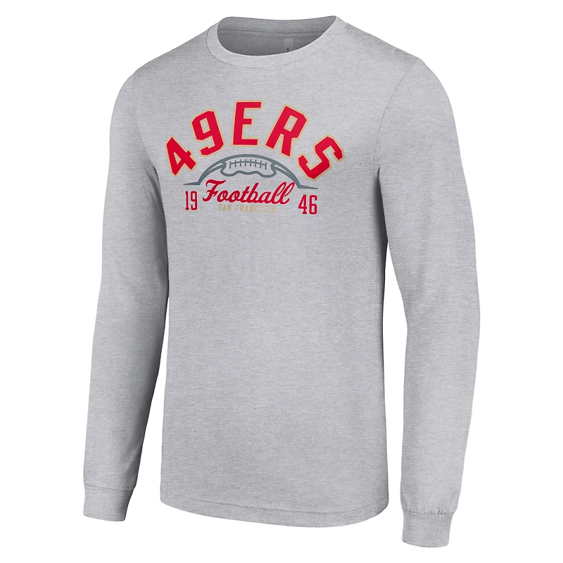 T-shirt à manches longues gris chiné pour homme, équipe de demi-ballon des 49ers San Francisco