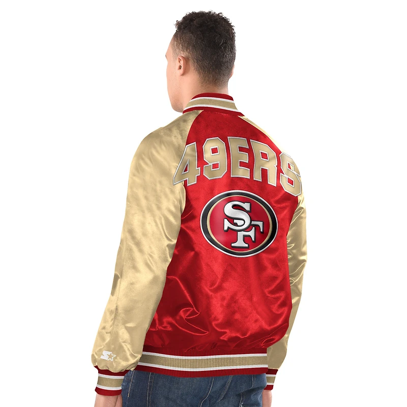 Veste universitaire Starter rouge/or pour homme, modèle intronisé des 49ers de San Francisco, à boutons-pression et raglan.