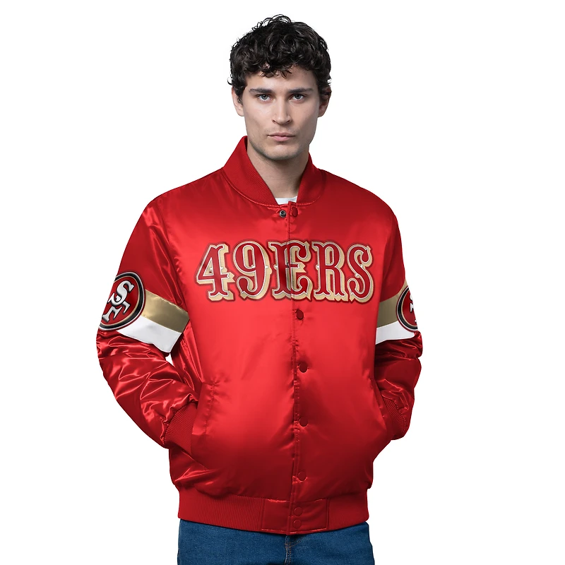 Men's Starter Scarlet San Francisco 49ers Triple Option Satin Varsity Full-Snap Jacket