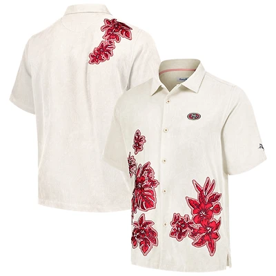 Men's Tommy Bahama Cream San Francisco 49ers Hibiscus Camp Button-Up Shirt