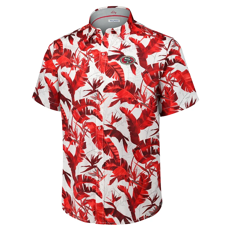 Chemise boutonnée Tommy Bahama Scarlet pour homme des San Francisco 49ers Sunnyvale Blooms Camp