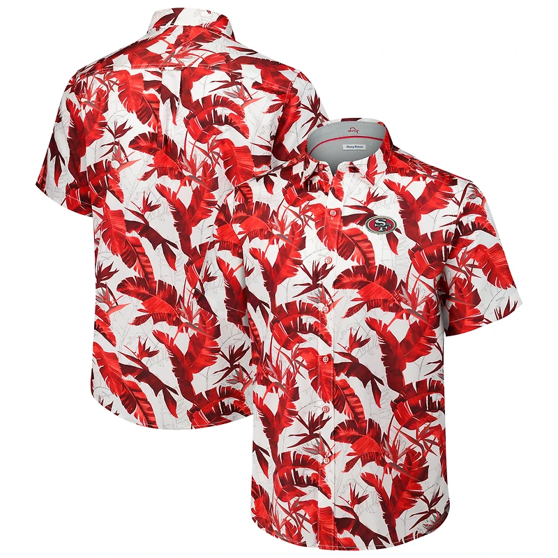 Chemise boutonnée Tommy Bahama Scarlet pour homme des San Francisco 49ers Sunnyvale Blooms Camp
