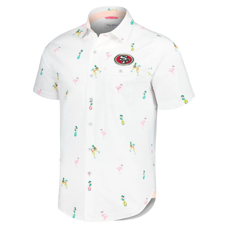 Chemise boutonnée Tommy Bahama blanche San Francisco 49ers Nova Wave Flocktail pour hommes