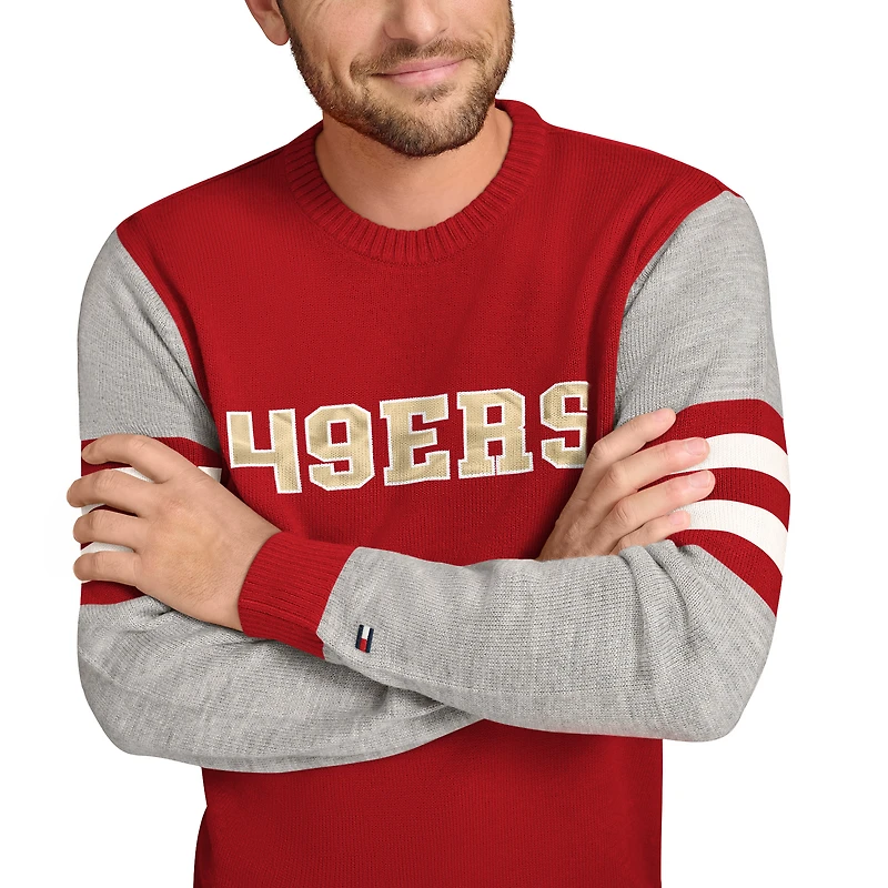 Men's Tommy Hilfiger Scarlet/Heather Gray San Francisco 49ers Acrylic Crewneck Pullover Sweatshirt