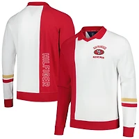 Men's Tommy Hilfiger Scarlet/White San Francisco 49ers Spencer Color Block Polo Raglan Pullover Sweatshirt