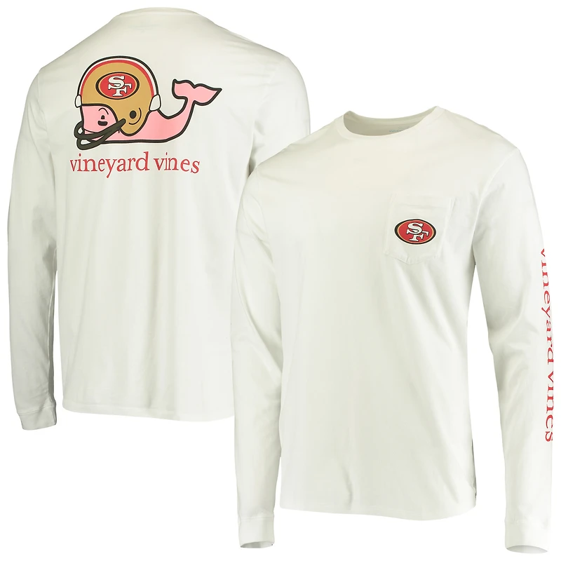Men's Vineyard Vines White San Francisco 49ers Whale Helmet Long Sleeve T-Shirt