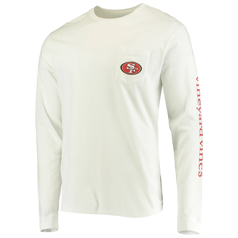 Men's Vineyard Vines White San Francisco 49ers Whale Helmet Long Sleeve T-Shirt