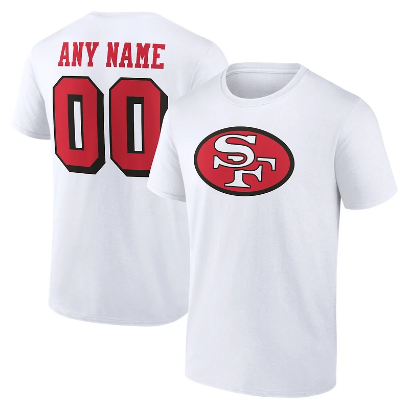 T-shirt blanc authentique classique pour homme des 49ers de San Francisco, personnalisé avec nom et numéro.