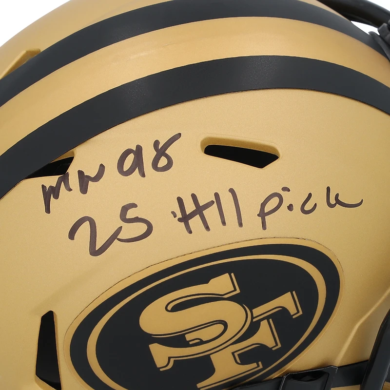 Casque Riddell Rave Speed Mini autographié par Mykel Williams des San Francisco 49ers avec inscription « 2025 # 11 Pick »