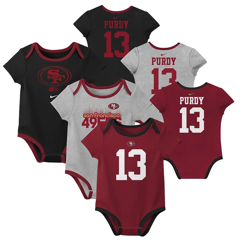 Ensemble de 3 bodies Nike Brock Purdy San Francisco 49ers avec nom et numéro pour nouveau-né bébé