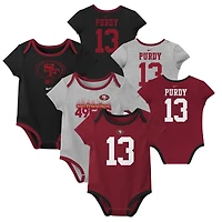 Ensemble de 3 bodies Nike Brock Purdy San Francisco 49ers avec nom et numéro pour nouveau-né bébé