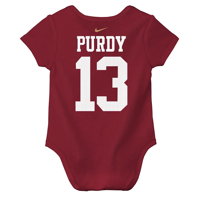 Body Nike pour nouveau-né et bébé avec nom numéro de joueur des 49ers San Francisco, Brock Purdy Scarlet