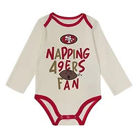 Newborn Outerstuff Scarlet San Francisco 49ers Little Champ Three-Piece Long Sleeve Bodysuit, Pants and Cuffed Hat Set