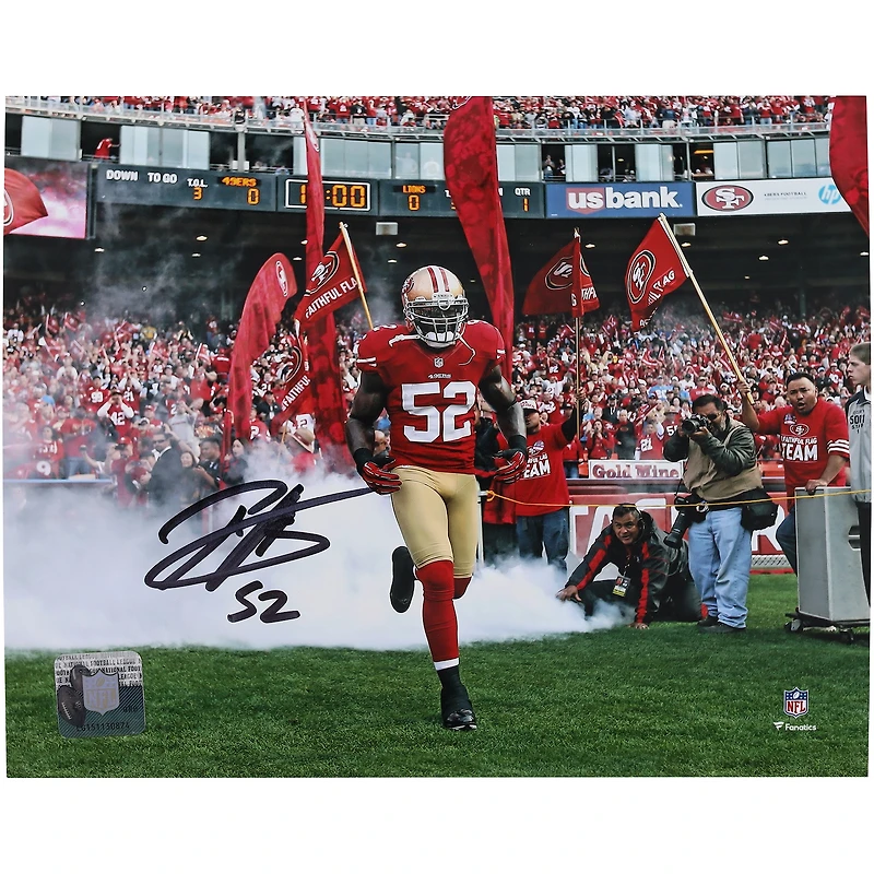 Patrick Willis San Francisco 49ers Autographed 8" x 10" Running Out of Tunnel with Smoke Photograph