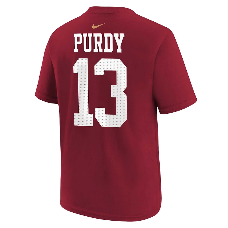 T-shirt avec nom et numéro de joueur Nike Brock Purdy Scarlet pour enfants d'âge préscolaire des San Francisco 49ers