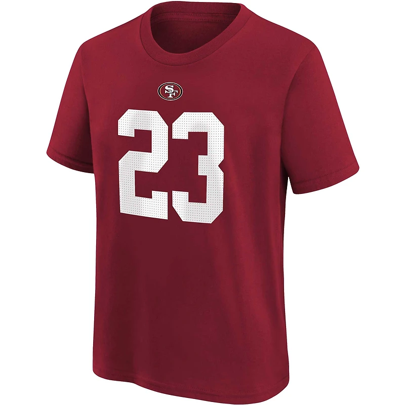 T-shirt Nike Christian McCaffrey rouge écarlate des 49ers de San Francisco pour enfants d'âge préscolaire, avec nom et numéro du joueur