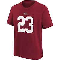 T-shirt Nike Christian McCaffrey rouge écarlate des 49ers de San Francisco pour enfants d'âge préscolaire, avec nom et numéro du joueur
