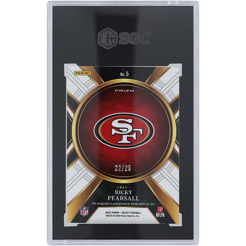 Ricky Pearsall San Francisco 49ers dédicacé 2023 Panini Select Tie-Dye Prizm XRC #5 #22/25 SGC authentifié 9.5/10 Rookie Card