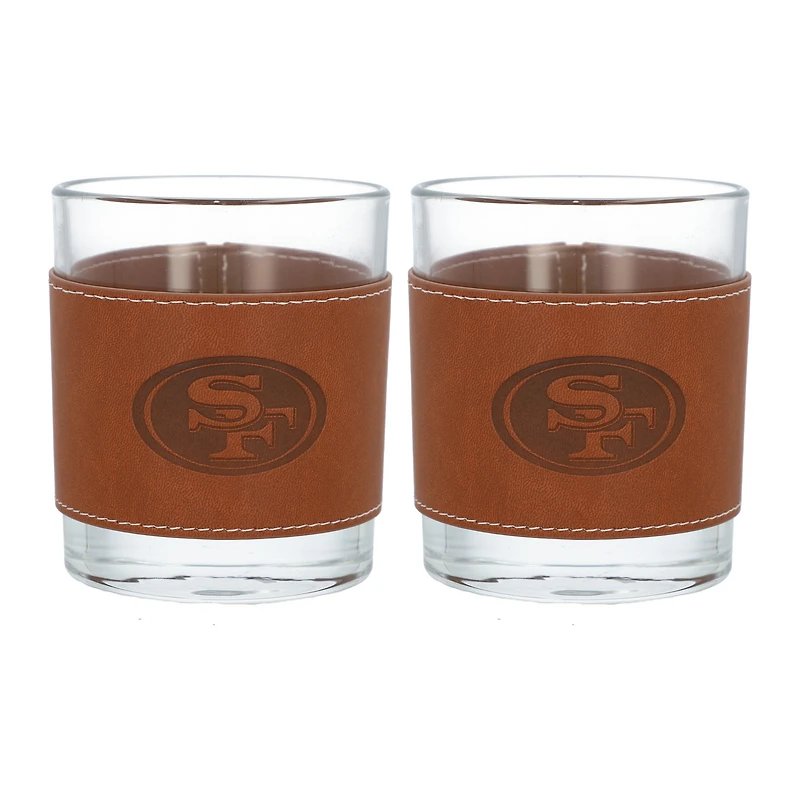 San Francisco 49ers 2-Pack 12oz Rocks Glass with Leather Wrap