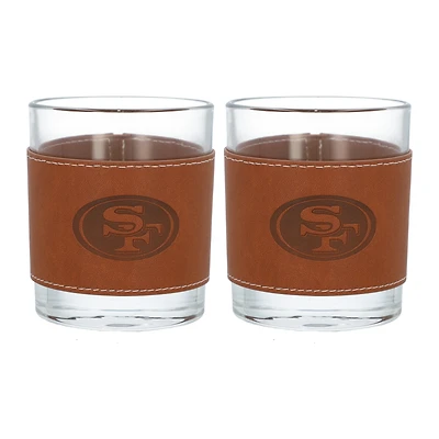 San Francisco 49ers 2-Pack 12oz Rocks Glass with Leather Wrap