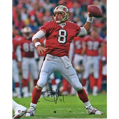 Steve Young San Francisco 49ers Autographed 16" x 20" Scarlet Jersey Passing Photograph