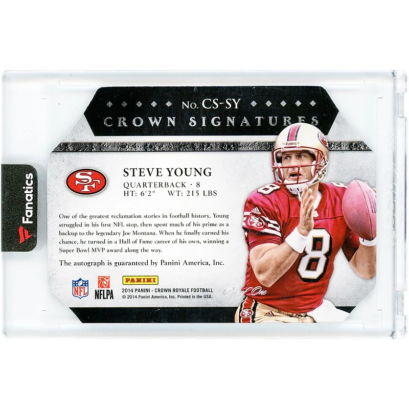 Steve Young San Francisco 49ers Autographed 2014 Panini Crown Royale Crown Signatures Platinum #CS-SY #1/1 Card